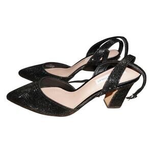 Chelsea & Violet Black Glitter Slingback Heels Women’s 9.5M Pointed Toe Pumps